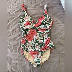Kona Sol Floral Swimsuit with Pink and Green Accents